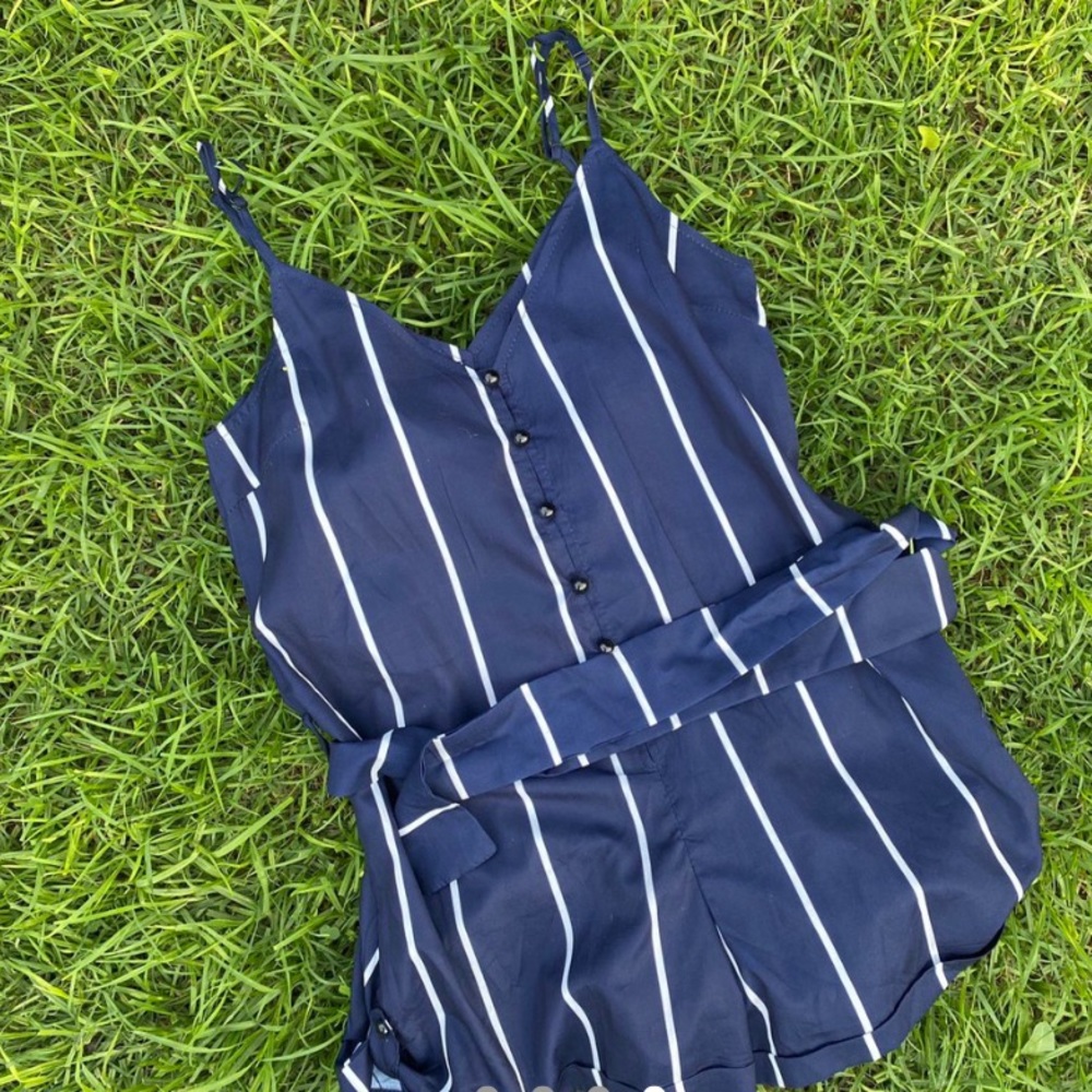 Zaful Navy Romper with White Stripes